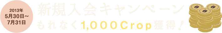 2013年5月30日～7月31日 新規入会キャンペーン もれなく1,000Crop獲得！