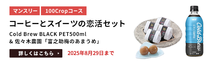 コーヒーとスイーツの恋活セット（Cold Brew BLACK PET500ml & 佐々木農園 富之助梅のあまうめ）をプレゼント